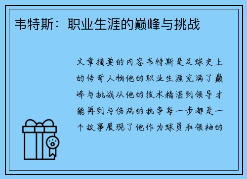 韦特斯：职业生涯的巅峰与挑战